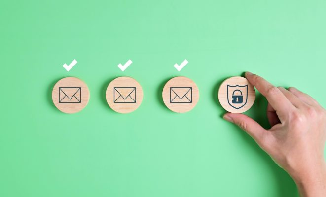 email security with padlock on green