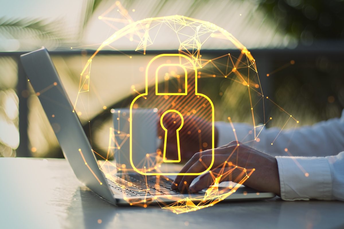 businessman using secure laptop